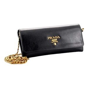 Prada Black Vitello Move Leather Chain Crossbody Wallet